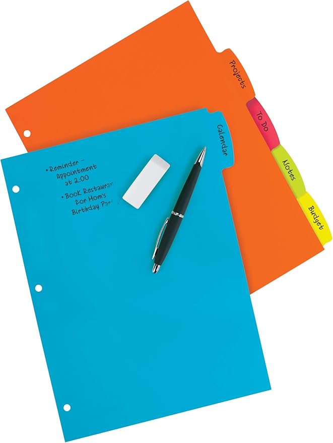 Avery Big Tab Write & Erase Durable Plastic Dividers for 3 Ring Binders, 5-Tab Set, Bright Multicolor, 1 Set (16129)