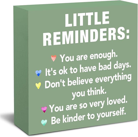 Sage Green Office Desk Accessories Decor Sign Encouragement Gifts for Women Little Reminders Desk Sign - Inspirational Wooden Box Plaque