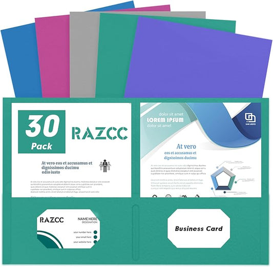 30 Pack 2 Pocket Folders - Letter Size, Assorted 5 Colors