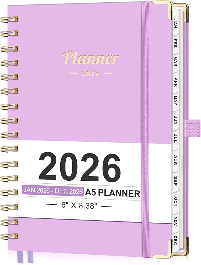 AHGXG 2026 Planner, Weekly and Monthly, 2026 Calendar, Jan 2026 - Dec 2026, Hardcover with Monthly Tabs, 100 GSM Thick Paper, for Women School Home Office Supplies, 6" X 8.38", Purple