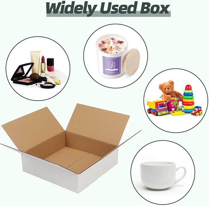 CRUGLA 7x7x2 White Shipping Boxes Set of 40, White Corrugated Cardboard Boxes for Small Business Shipping Mailing Packing