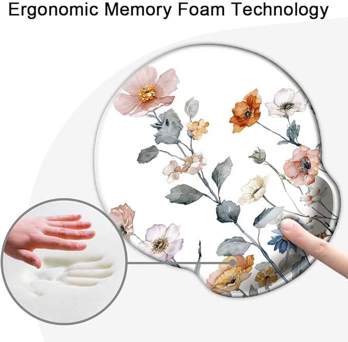 Ergonomic Mouse Pad with Wrist Support,Mouse Pad with Wrist Rest,Relieve Wrist Pain Mousepad Non-Slip Rubber Base,Mouse Pads for Desk,Computers,Laptop,Office,Home,Accessories Watercolor Floral