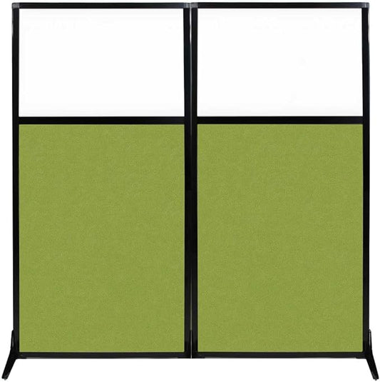 Versare Workstation Partition | Portable Wall Divider | Modern Office Cubicle | Free Standing Privacy Screen | Flexible Work Space | 66" x 70" W/Window, Lime Green Fabric Panels