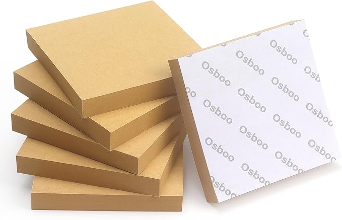 Sticky Notes 3x3 Self-Stick Notes Pads with 6 Bright Colors, Easy to Post for Office, School, Home, 6 Pads/Pack, 100 Sheets/Pad(Kraft Paper)