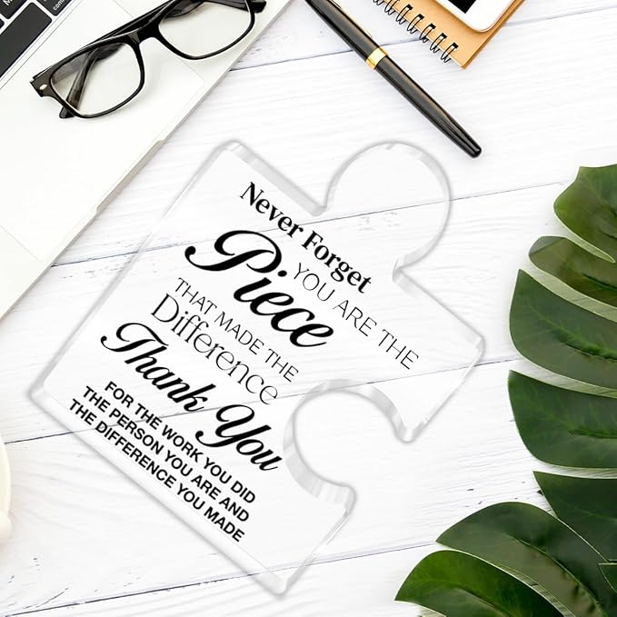 Thank You Appreciation Gifts for Coworkers, Retirement Goodbye Gift for Coworkers Colleagues Employees, Never Forget You Are the Piece That Made the Difference Acrylic Puzzle Piece Plaque Office Decor