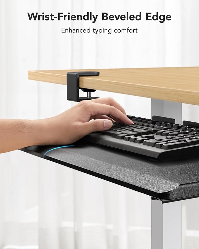 HUANUO Keyboard Tray Under Desk, Pull Out Keyboard Tray with C Clamp Mount, 26.5″ W x 11.8″ D Slide Out Computer Keyboard Drawer Mouse Tray for Typing, Black