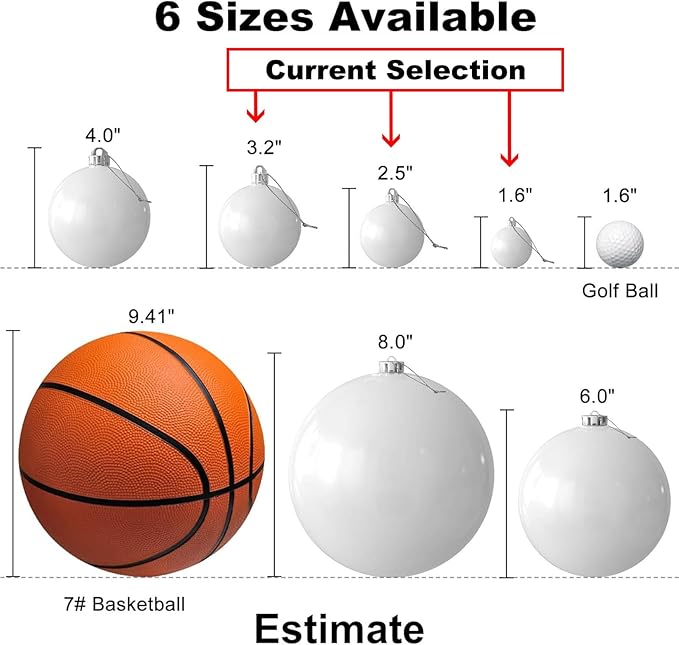 White Christmas Ornaments - Christmas Tree Decorations Shatterproof Hanging Balls for Birthday Wedding Holiday Decor Set of 36pcs, Multi-Sizes(1.6",2.5",3.2")