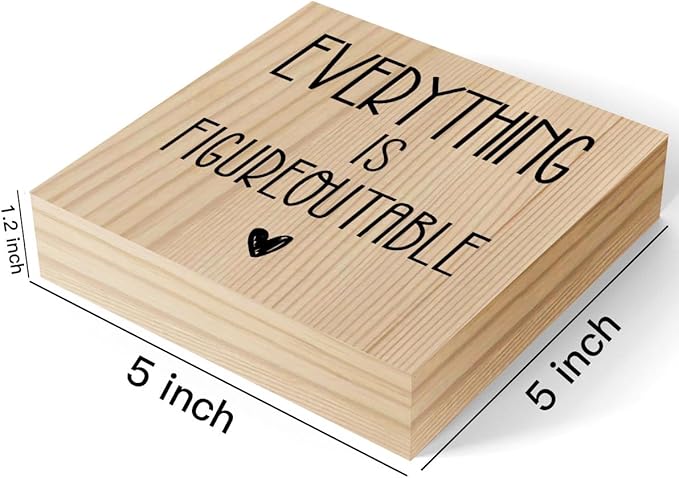 Inspirational Wooden Box Sign Office Decor Motivational Gifts Decorative Positive Affirmations Office Desk Decor for Tabletop Bookshelf Home Meeting Room Bedroom Rustic Square Wall Decor Wood Color