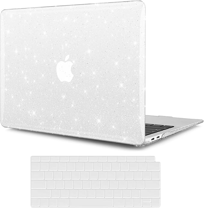 KEROM Clear Glitter Case for MacBook Pro 14 inch 2025-2021 M5 M4 M3 M2 M1 Chip A3434 A3112 A3185 A3401 A2918 A2992 A2779 A2442, Shiny Bling Sparkle Plastic Hardshell & Keyboard Cover, Glitter Clear