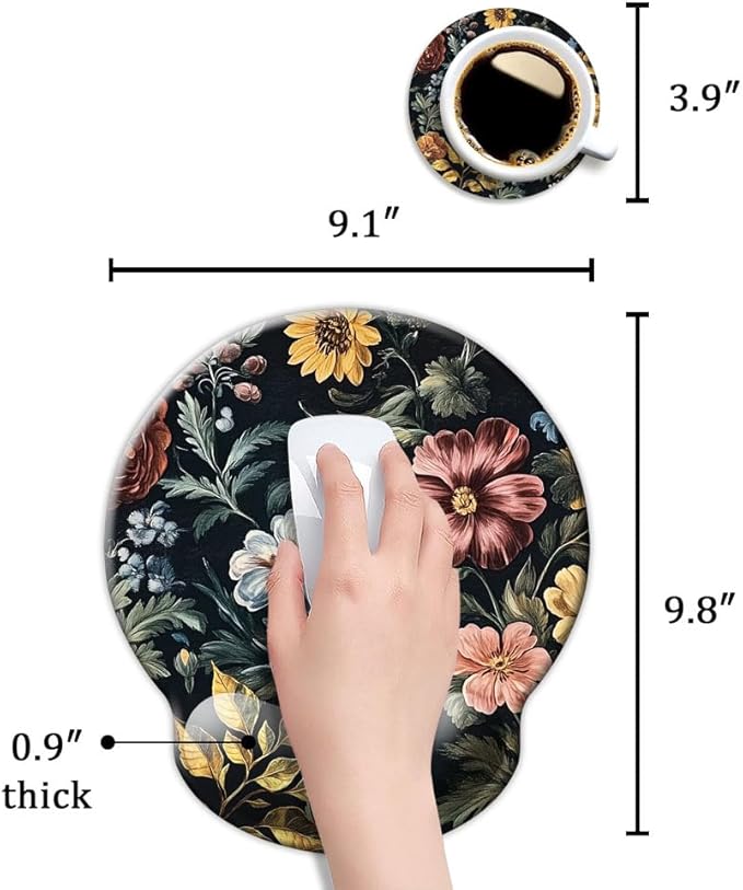 Ergo Comfort Gel Wrist Rest Mouse Pad-Ergonomic Office Mousepad with Wrist Support-Non-Slip, Design Desk Accessories Mat for Home&Game Decor Cute Floral