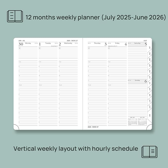 POPRUN Planner 2025-2026 (Medium - 6.5'' x 8.5'') Academic Weekly Calendar (July 2025 - June 2026) with Hourly Time Slots, Monthly Tabs, 100GSM Thick Papers, Leather Soft Cover - Night Sky Blue