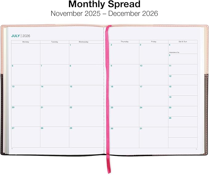 2026 Planner Calendar, 8"x10" : Includes 14 Months (November 2025 - December 2026) / 2026 Weekly Planner/Weekly Agenda/Monthly Calendar Organizer (Pink/Black)