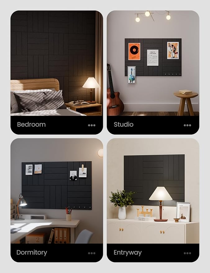 Felt Bulletin Board Tiles Large 36" x 24" Cork Board Alternative-6 Pack with 40 Adhesive Tabs, Thick Slat Wall Panels for Office Decor, Push Pin Board Wall Organizer Alternative - Black