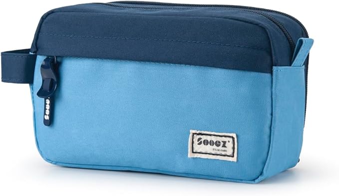 Sooez High Capacity Pencil Case, Big Pencil Bag Pouch Box Organizer Pen Case, Portable Journaling Supplies with Easy Grip Handle & Loop, Asthetic Supply for Girls Adults, Blue