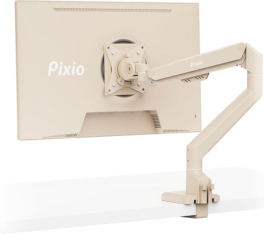 Pixio PS1S Wave Beige Single Monitor Arm Stand Desk Mount - Fits up to 32 inches Monitors and up to 19.8lbs. VESA Compatibility and Integrated Cable Management