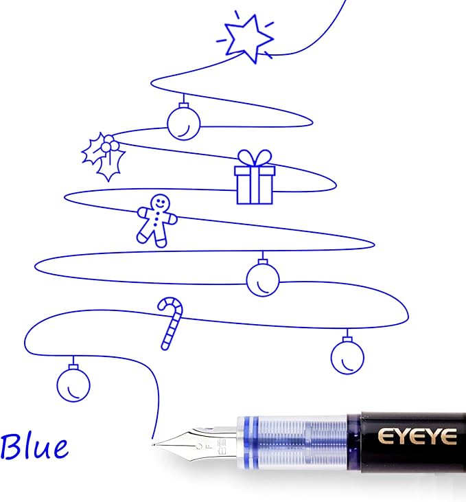 EYEYE Fountain Pens for Writing, 8 Pack Blue Fine Point Pens Disposable Fountain Pens Stainless Steel Nib, Smooth Writing for Journaling, Drafting, Sketching, Doodling & Office Supplies