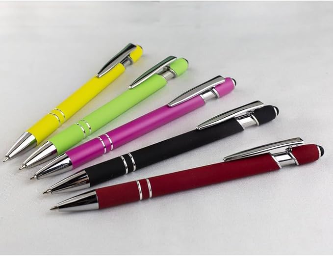 Ballpoint Pen with Stylus Tip Black Ink 1.0 mm Medium Point Soft Touch Metal Matt Assorted Color Barrel 10 Count