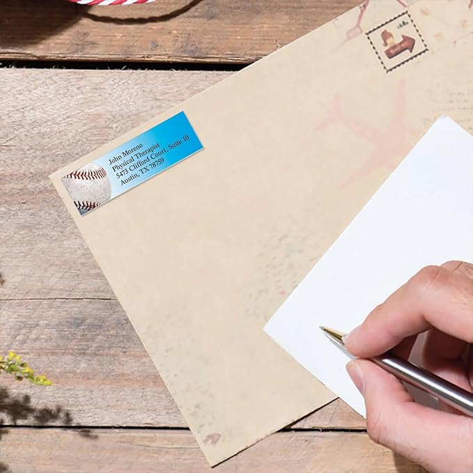 Baseball Small Return Address Labels - Set of 240 2" x 5/8" Self-Adhesive, Flat-Sheet Labels