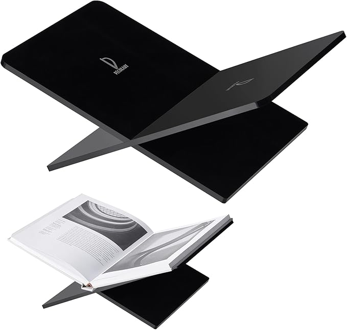 Acrylic Book Stand 15 x 9 x 6 in - Large Open Display for Cookbooks, Art, Bible, Guest Books - Coffee Table Reading Stand - Black