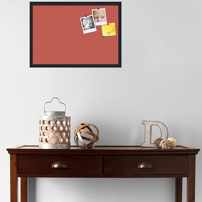 PinPix 26x18 Inch Cork Bulletin Board. This Decorative Framed Pin Board Comes with Crimson Pastel Design and a Satin Black Frame. Ideal for Home Office Decor or Message Board (PinPix-1807)