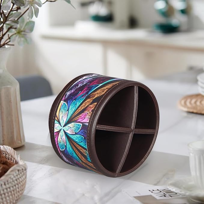 Rotating Pen Holder for Desk, Leather Pencil Pen Organizer Remote Control Holder Table Desktop Nightstand Organizer Caddy Storage, Office Desk Organizers And Accessories 5.5x5.5x4.0 Inch