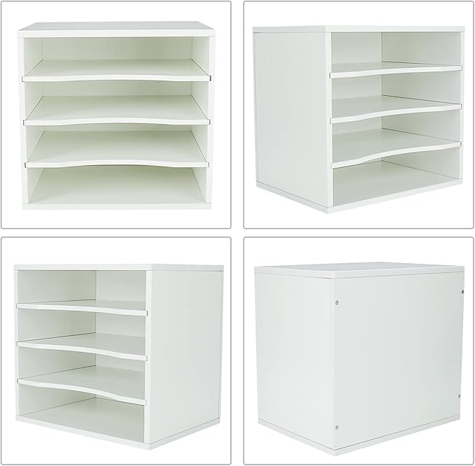 PAG Mail Sorter Organizer, Wood Countertop Literature Organizer, Office Supplies Desktop File Bill Paper Organizer for Office Home School, 4 Compartments, White
