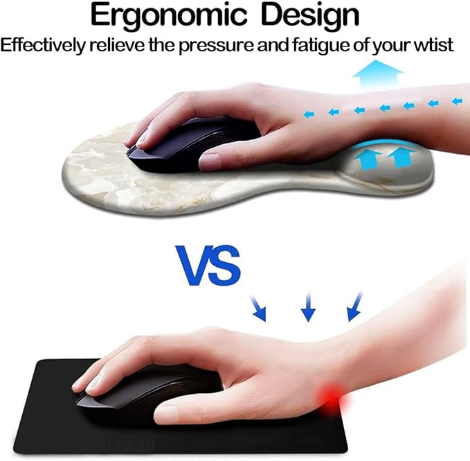 Ergonomic Mouse Pad with Wrist Support and Coaster,Mouse Pads with Non-Slip PU Base for Home Office Working Studying Easy Typing & Pain Relief Ivory Gold