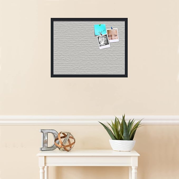 PinPix 24x18 Inch Cork Bulletin Board. This Decorative Framed Pin Board Comes with Light Stone Design and a Satin Black Frame. Ideal for Home Office Decor or Message Board (PinPix-1809)