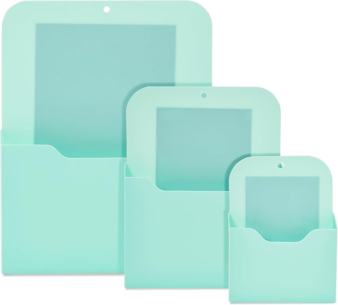Okuna Outpost Locker Accessories Magnetic File & Bill Holder - Mint, 3-Pack - Refrigerator Magnet File Organizer & Mail Holder - Locker Storage & Wall Folder - Magnetic Pen & Receipt Pocket