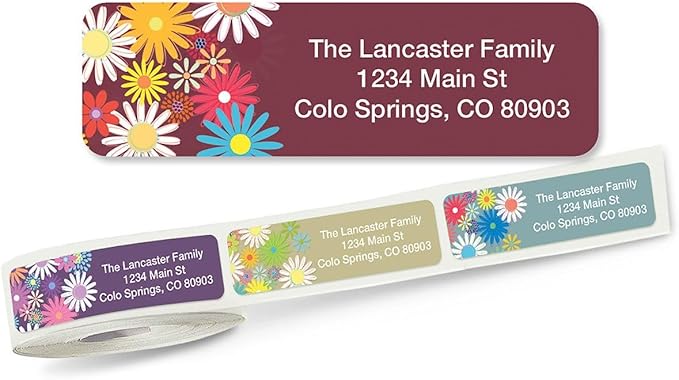Colorful Images Petite Flowers Rolled Personalized Return Address Mailing Labels with Dispenser, Customize with Name & Shipping Address, 250 ¾” x 2½” Self Adhesive, Easy Peel Label Roll