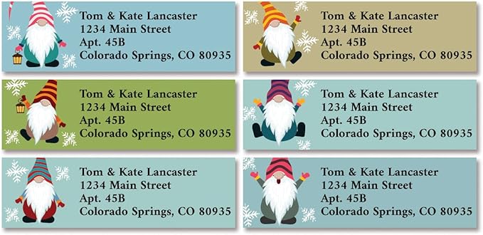Christmas Gnomes Personalized Return Address Labels – 6 Designs, Set of 240, Small, Self-Adhesive, Flat-Sheet Labels, by Colorful Images