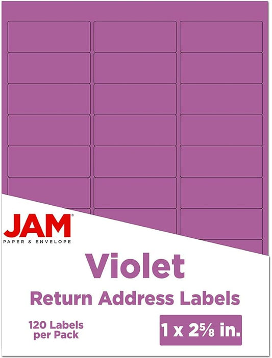 JAM PAPER Return Address Labels - Standard Mailing - 1 x 2 5/8 - Violet - 120 Shipping Labels/Pack