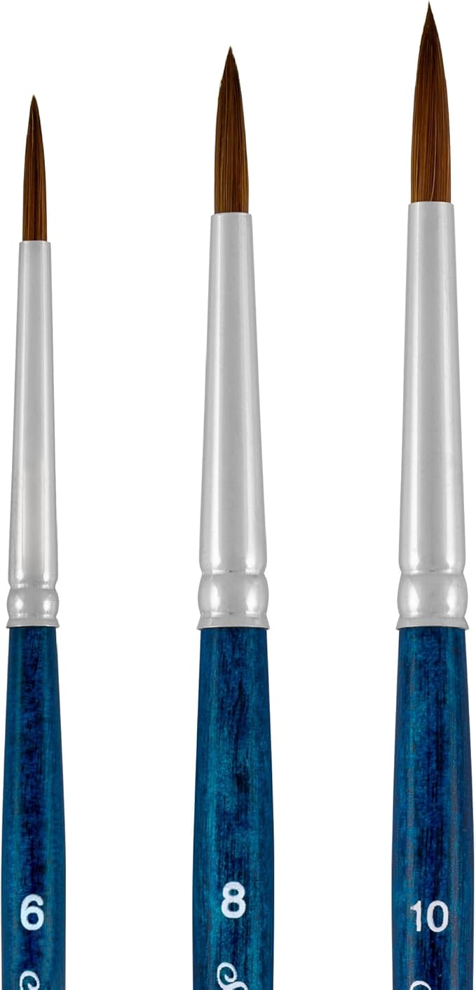 Silver Brush Limited BA-2753S BelleAqua Basic Round Watercolor Brush Set, 3pc Professional Short Handle Premium Round Painting Brush Set with Soft Synthetic Red Sable Bristles, Sizes 6, 8, and 10