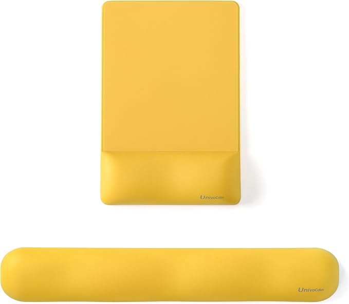UnivoColors Design-Wave Set of Keyboad Wrist Rest & Mouce Pad,Artificial Sheepskin+Memory Foam+Ergonomic+Anti-Slip Gel, Resilience Support During Work and Gaming,Keyboard Accessory,Yellow