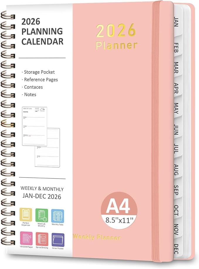 2026 Planner, Weekly and Monthly Calendar Academic Planner, Jan 2026 - Dec 2026, Planning Agenda Book for Desk Accessories and School Supplies - Letter Size (8.5'' x 11'')