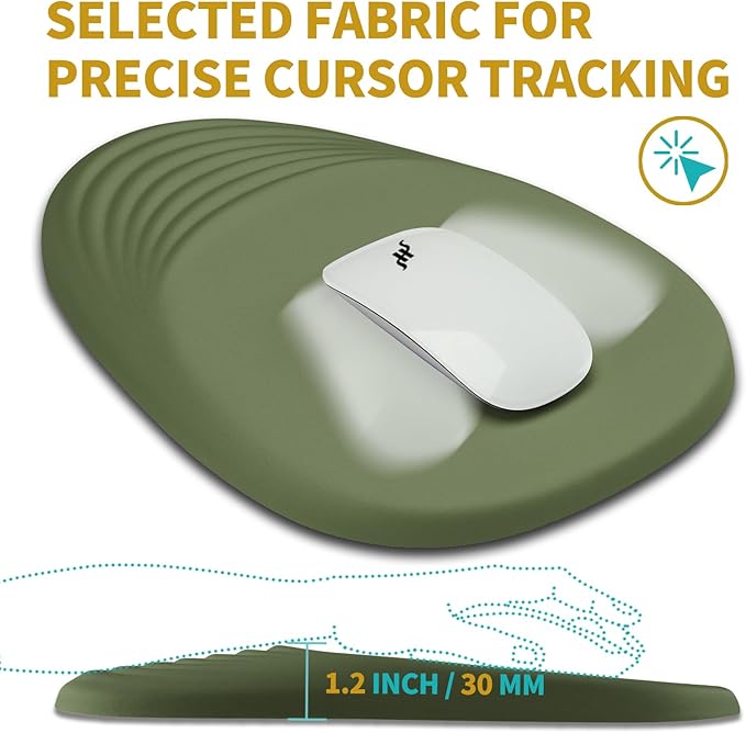 Hokafenle Ergonomic Mouse Pad Wrist Support with Stepped-Wedge Design, Wrist Rest Pain Relief Mousepad Filled with Memory Foam, Carpal Tunnel Mousepad for Wireless Mouse(12x8 inch, Dark Green)