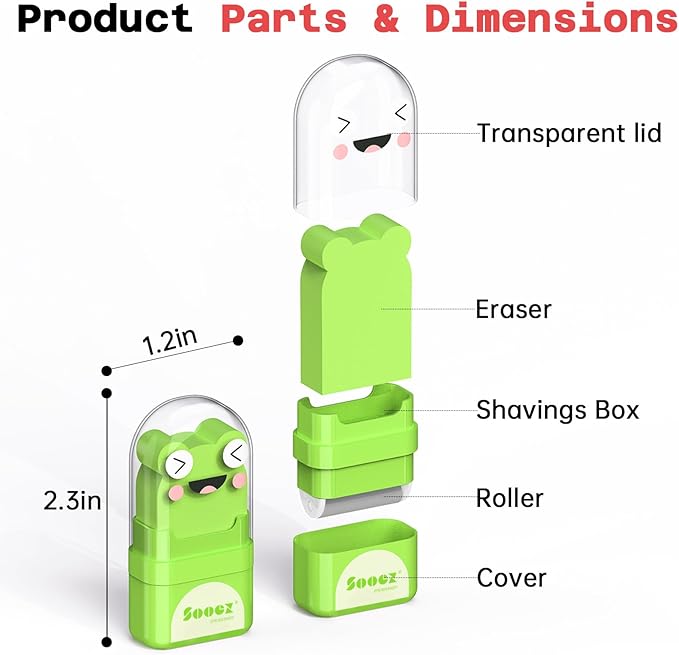 Sooez 12 Pack Pencil Erasers with Clean up Roller, Cute Erasers for Kids, Animal Fun Eraser with Shaving Roller and Cover, for Teacher Class Favor School Supplies Home Office Party