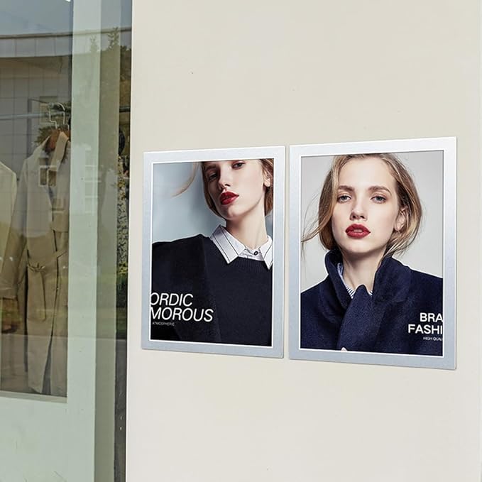 Wall Mount Sign Holder Self Adhesive Magnetic Display Frame Clear Document Frame for Office, Store, School, Home, Wall Picture Frame 2Pack (Silver A4 210×297mm/8.27×11.69inches)