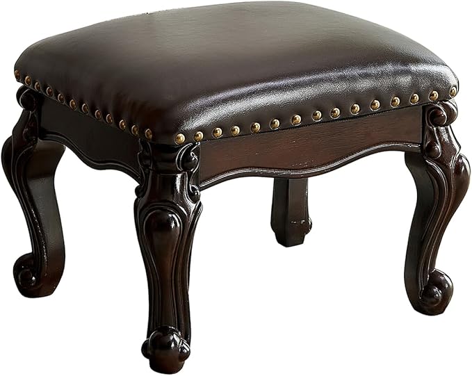 Foot Stool Ottoman Foot Rest Microfiber Leather Upholstered Footstool for Sofa, Living Room, Entryway, Solid Wood Stool (Black Brown)