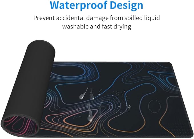 Topographic Contour Map XL Mouse Pad 31.5 x 11.8 Inch Gaming Mousepad Extended Large Mousepad with Nonslip Rubber Base Stitched Edges Laptop Desk Pad Home Office Supplies