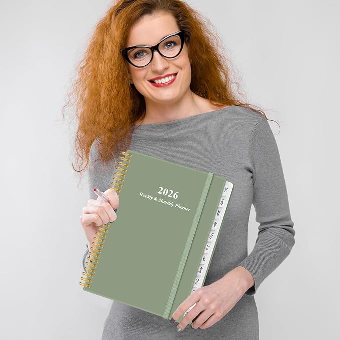2026 Planner - Planner 2026 from January 2026 to December 2026 with 12 Monthly Tabs, Flexible Cover, Inner Pocket, 8.5" x 11", Green-B