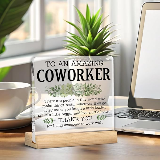 Thank You Gifts for Coworkers, Coworkers Appreciation Gifts for Women Men, Amazing Coworker Acrylic Desk Sign Decor