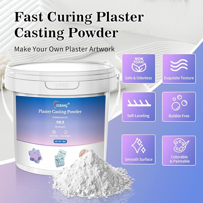 OSBANG Plaster Casting Powder 3000G/105 OZ, Water Activated Fast Curing Kit, 20–30 Min Demold, Beginner Friendly Material for Resin Molds, Crafts & DIY Art