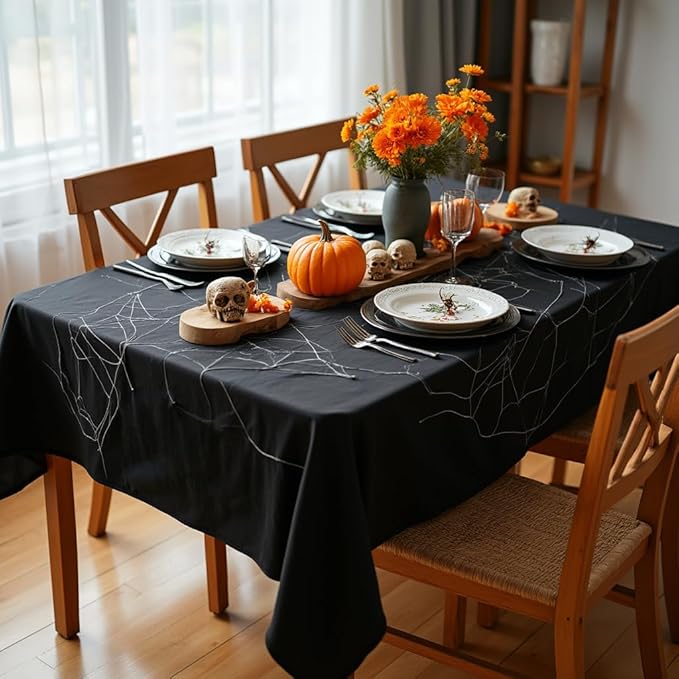 sancua Square Tablecloth - 54 x 54 Inch - Stain and Wrinkle Resistant Washable Polyester Table Cloth, Decorative Fabric Table Cover for Dining Tables, Buffet Parties and Camping, Black