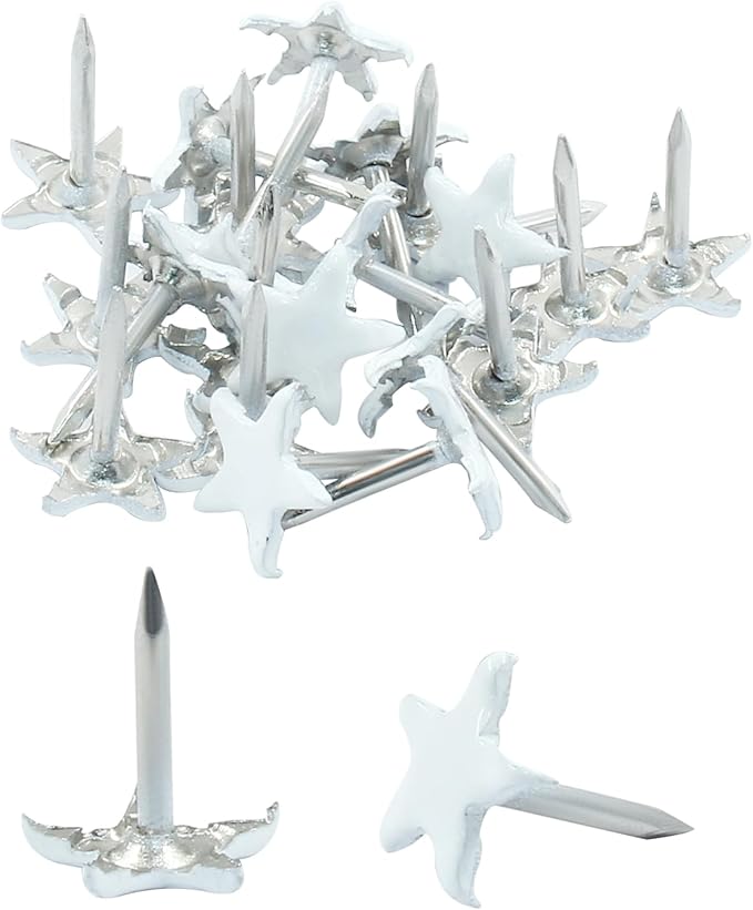 Piutouyar 150 Pcs Star Push Pins, White Upholstery Tacks Star Shaped Decorative Thumb Tacks Metal Upholstery Pins for Upholstered Furniture Cork Board DIY Projects or Home Decor 11 x 13mm