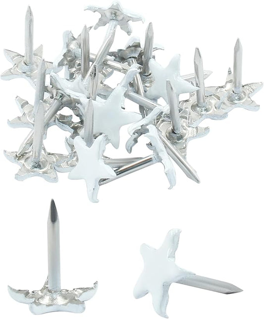 Piutouyar 150 Pcs Star Push Pins, White Upholstery Tacks Star Shaped Decorative Thumb Tacks Metal Upholstery Pins for Upholstered Furniture Cork Board DIY Projects or Home Decor 11 x 13mm