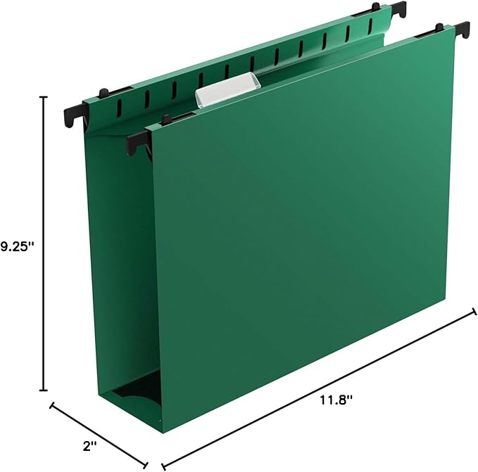 Extra Capacity Plastic Hanging File Folders,12 Pack Reinforced Hang Folder,Heavy Duty 2 Inch Expansion,Plastic Filing Cabinet Folders,Letter Size,Designed for Bulk Files, Medical Charts (Green)
