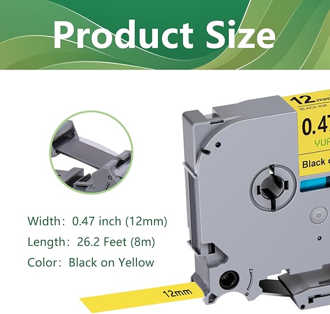 Tape TZe-631 Yellow TZ TZe Compatible with Brother P Touch Label Maker Tape TZe631 TZ631 12mm 0.47'' Laminated Black on Yellow Label Tape for PT D200 D210 D220 D400 PTH110 Cube, 3-Pack