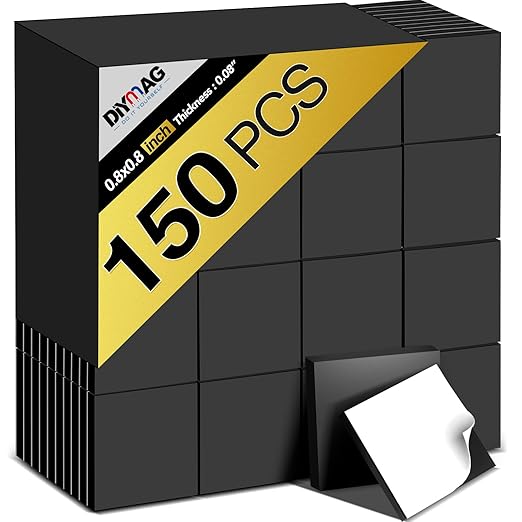 DIYMAG Magnetic Dot with Self Adhesive, 150Pcs 0.8 x 0.08inch Square Magnets Magnetic Tape Flexible Magnet Sheets with Adhesive for Crafts, Photos and Die Storage Easy Peel and Stick