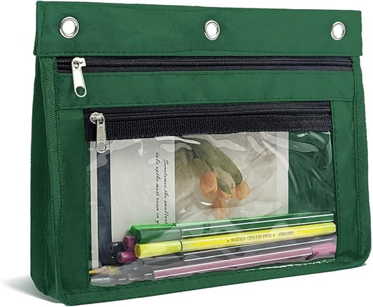 YoeeJob 1 Pack Pencil Pouch for 3 Ring Binder, Expandable Binder Pouches with Zipper, Large Capacity Pen Holder Case with Clear Window School Class Office Organizers, Teal